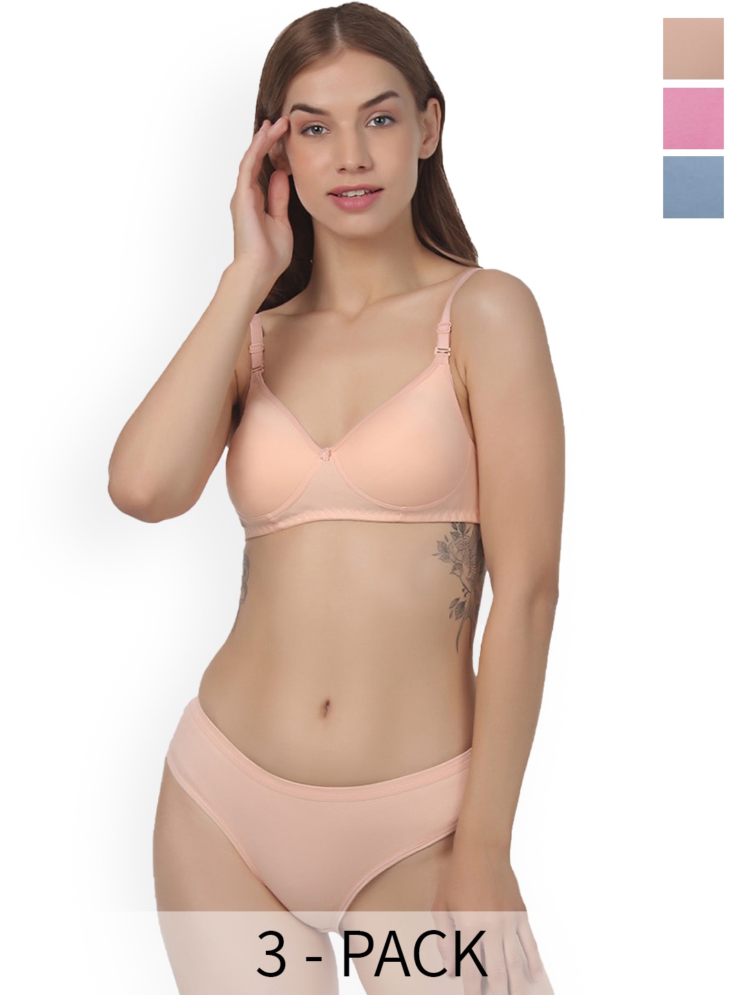

Designer Bugs Pack Of 3 Lightly Padded Bra & Mid-Rise Briefs, Pink