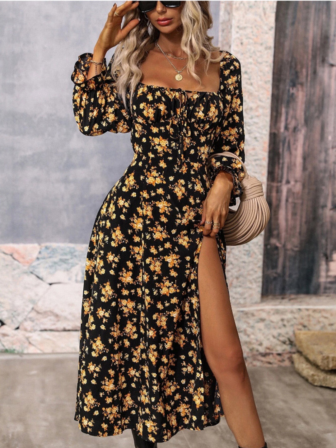 

all about you Floral Print Fit & Flare Dress, Black