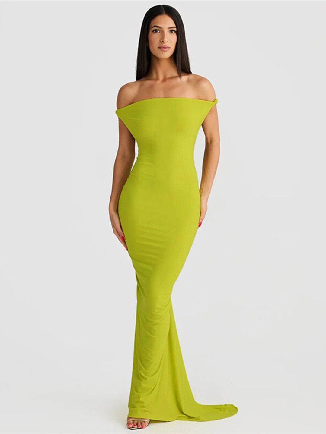 

all about you Green Off-Shoulder Sheath Maxi Dress