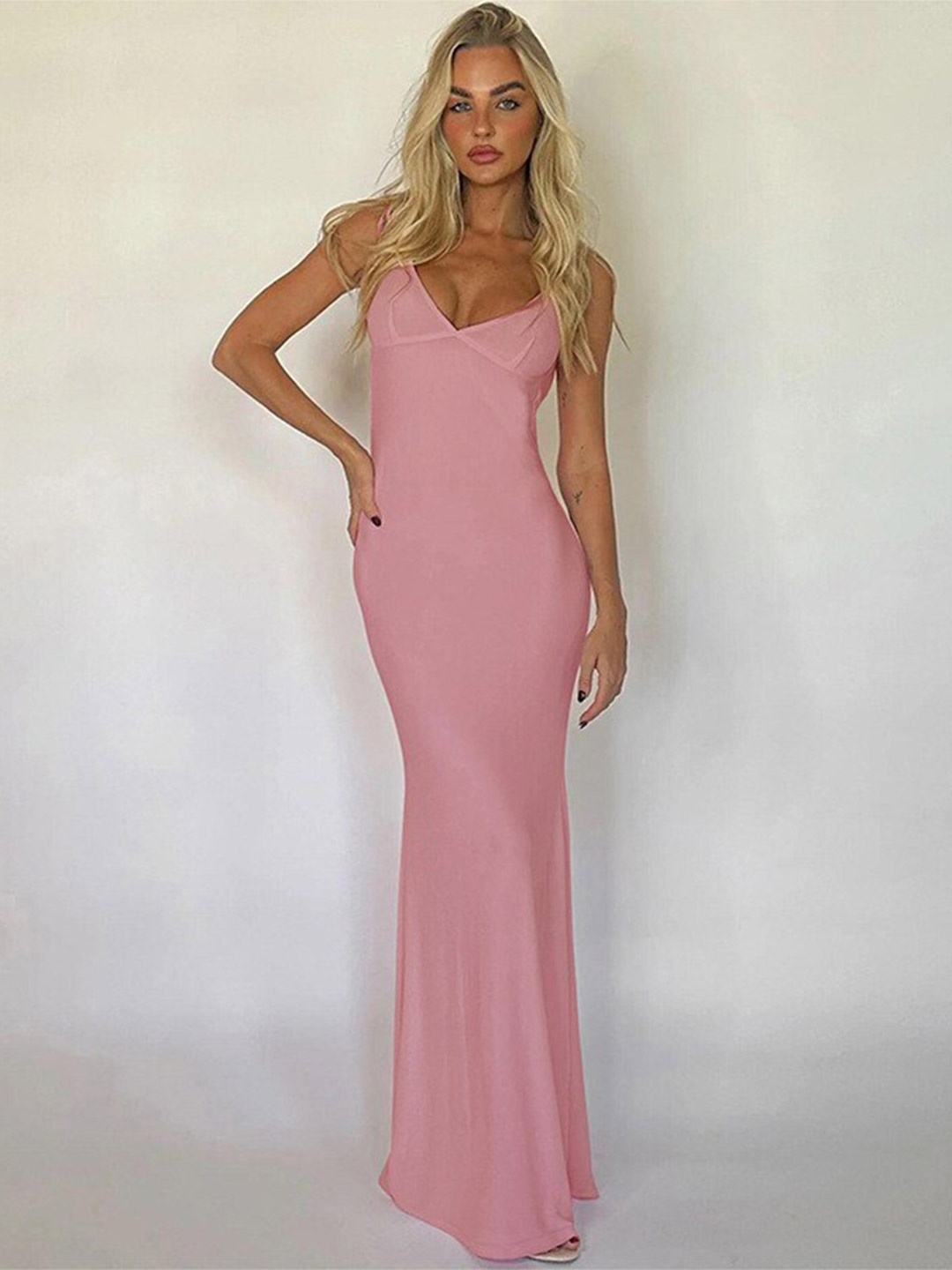 

all about you Pink Ruched Halter Neck Sheath Maxi Dress