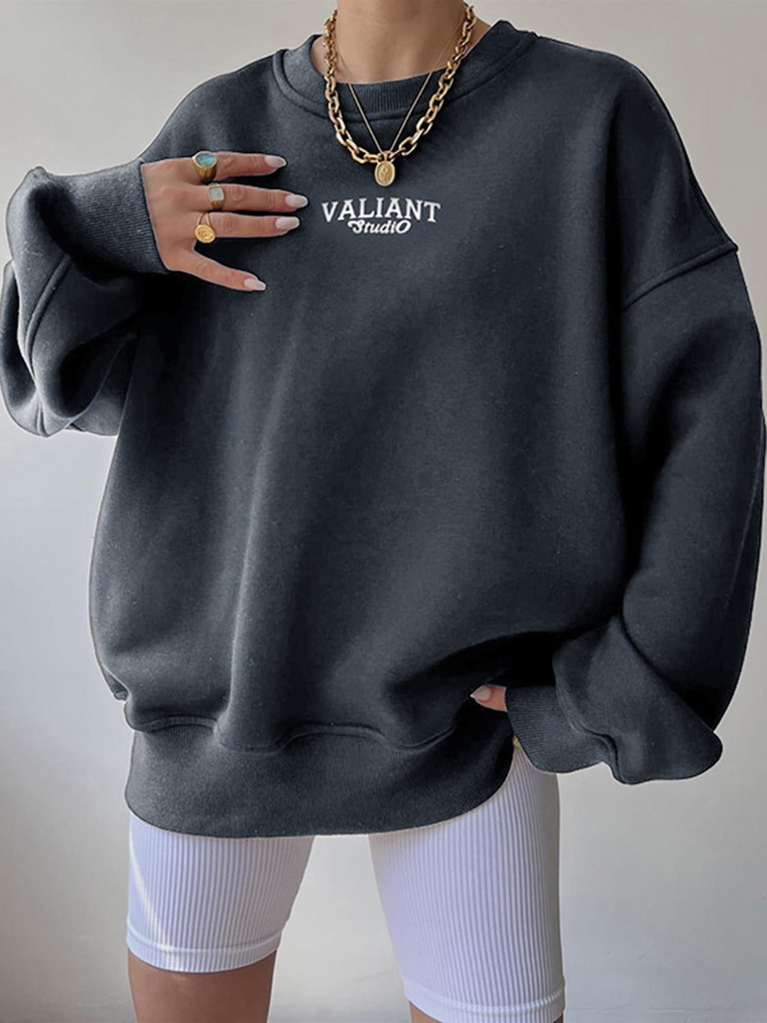 

Mast & Harbour Typography Printed Round Neck Sweatshirt, Grey