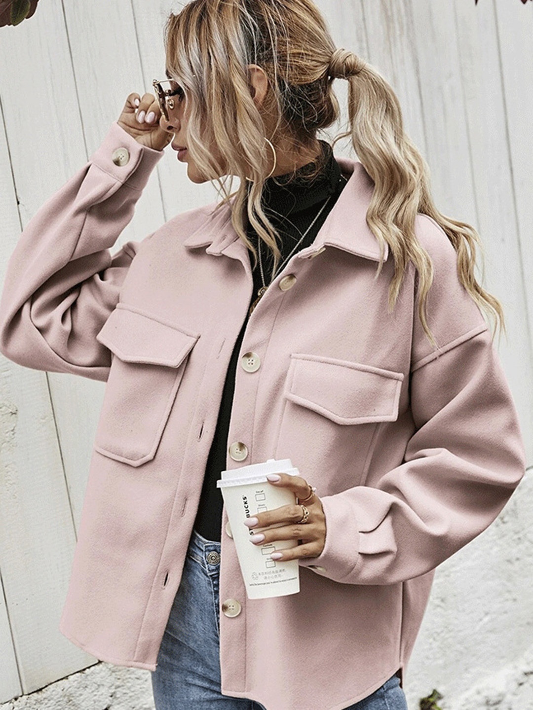 

Mast & Harbour Pink Spread Collar Long Sleeves Tailored Jacket