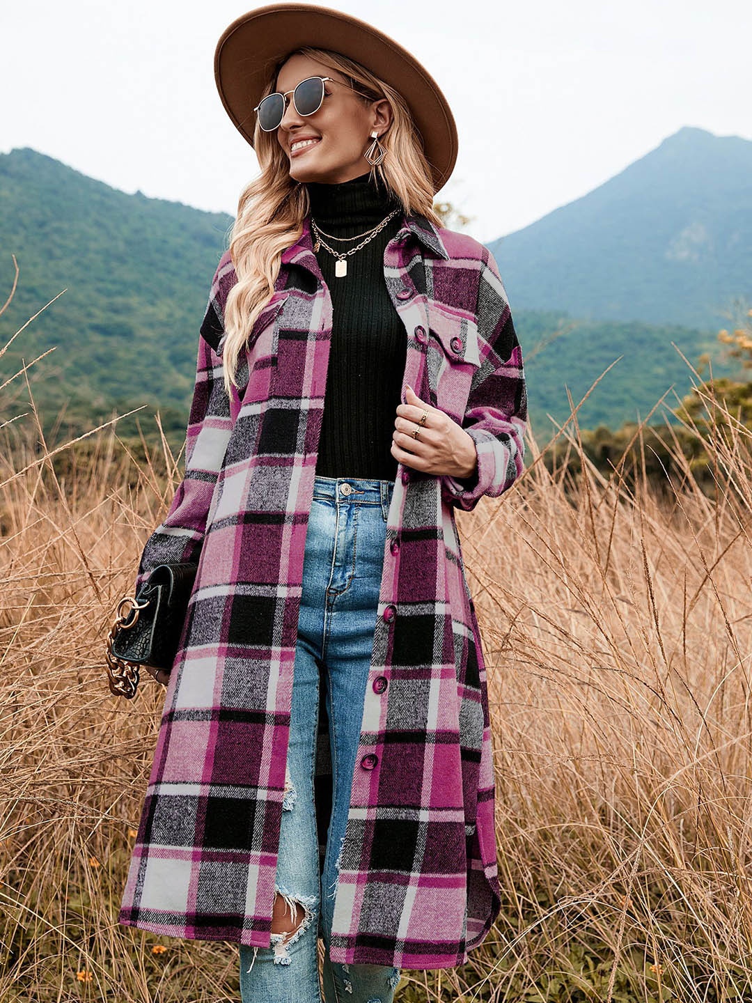 

Mast & Harbour Checked Longline Tailored Jacket, Rose