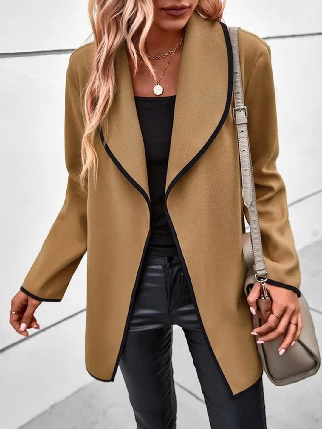 

Mast & Harbour Camel Brown Shawl Collar Long Sleeves Tailored Jacket