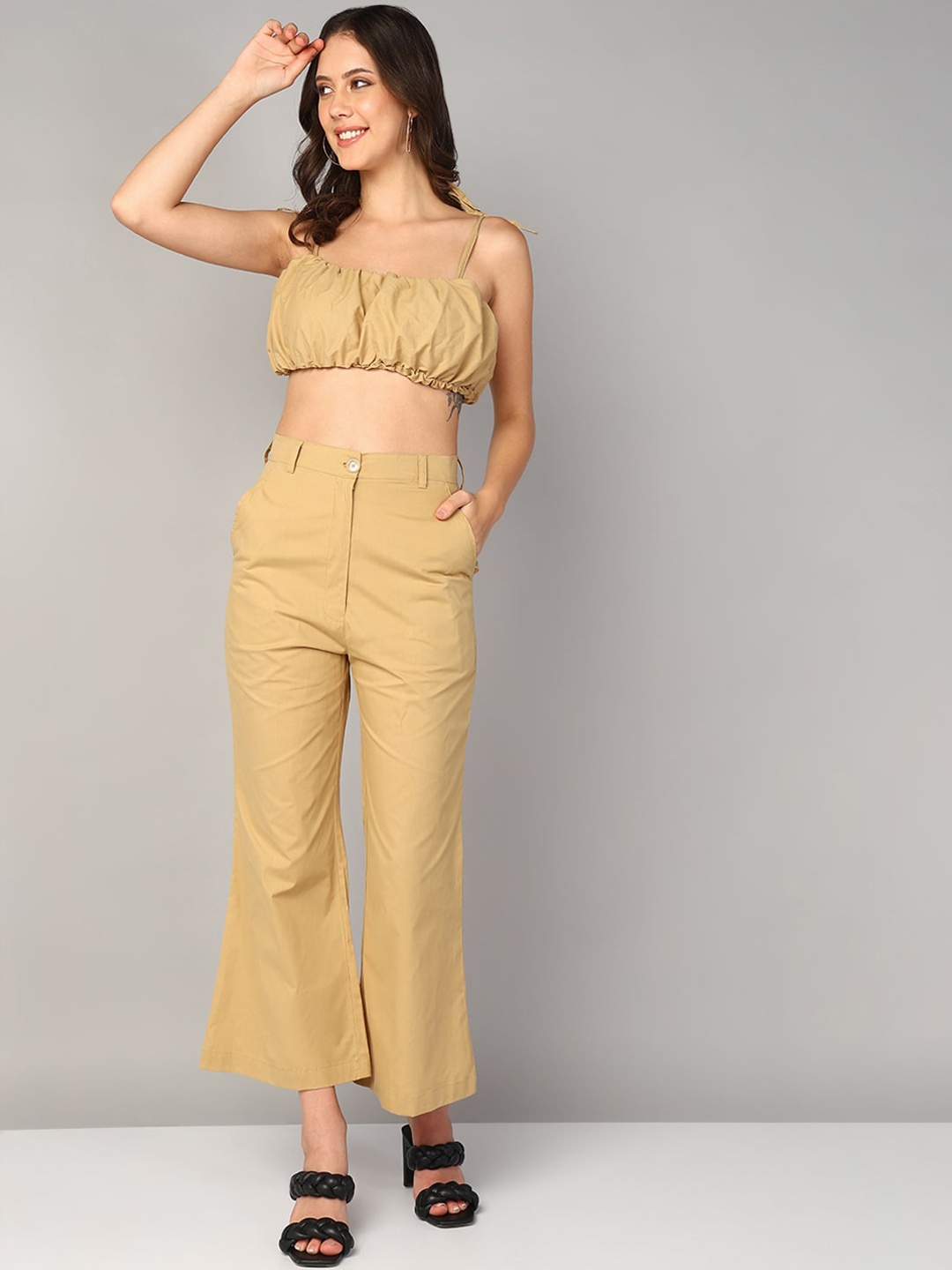 

Mast & Harbour Shoulder Strap Pure Cotton Top And Trouser, Beige