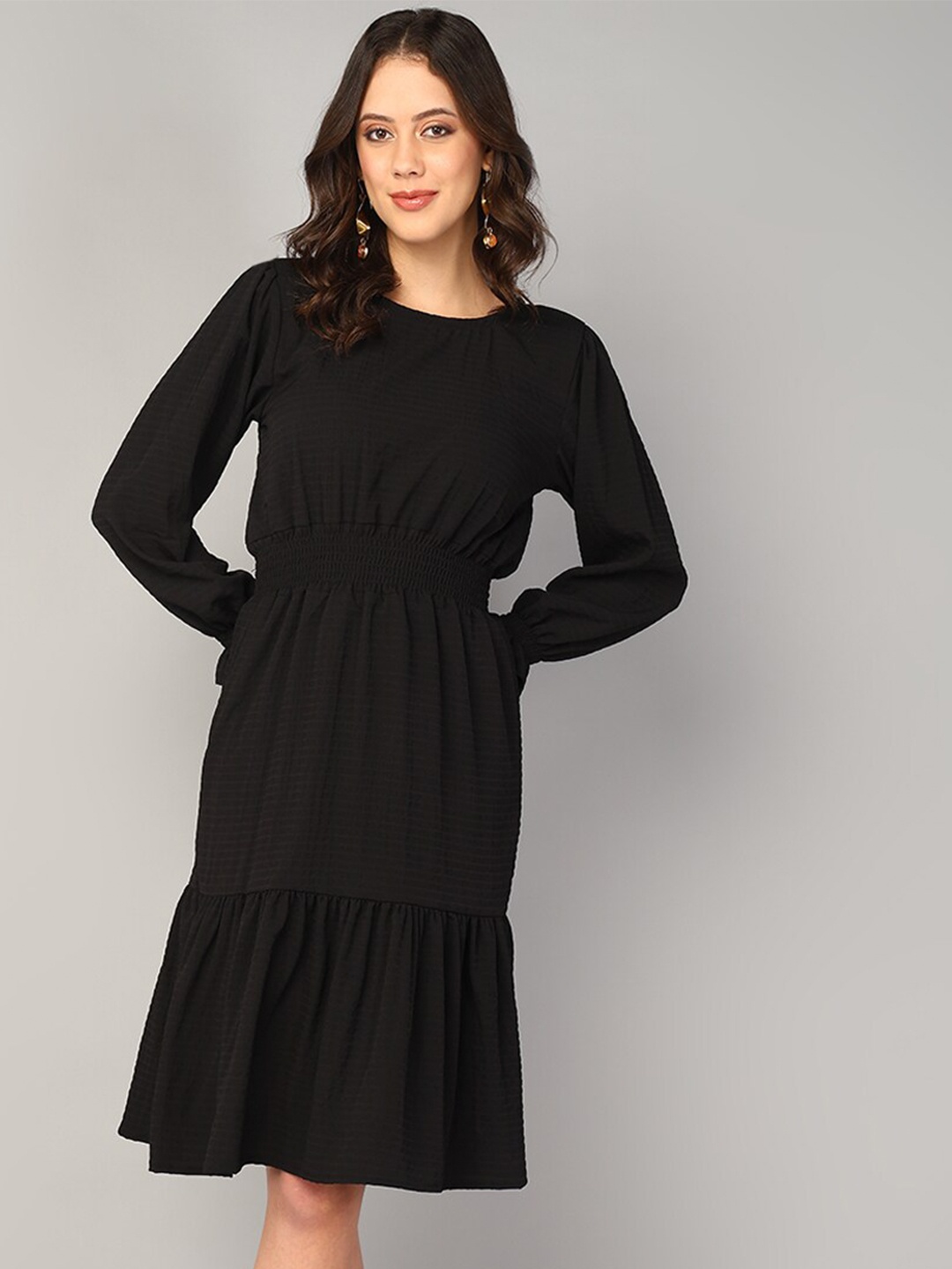 

Mast & Harbour Black Jacquard Peplum Dress