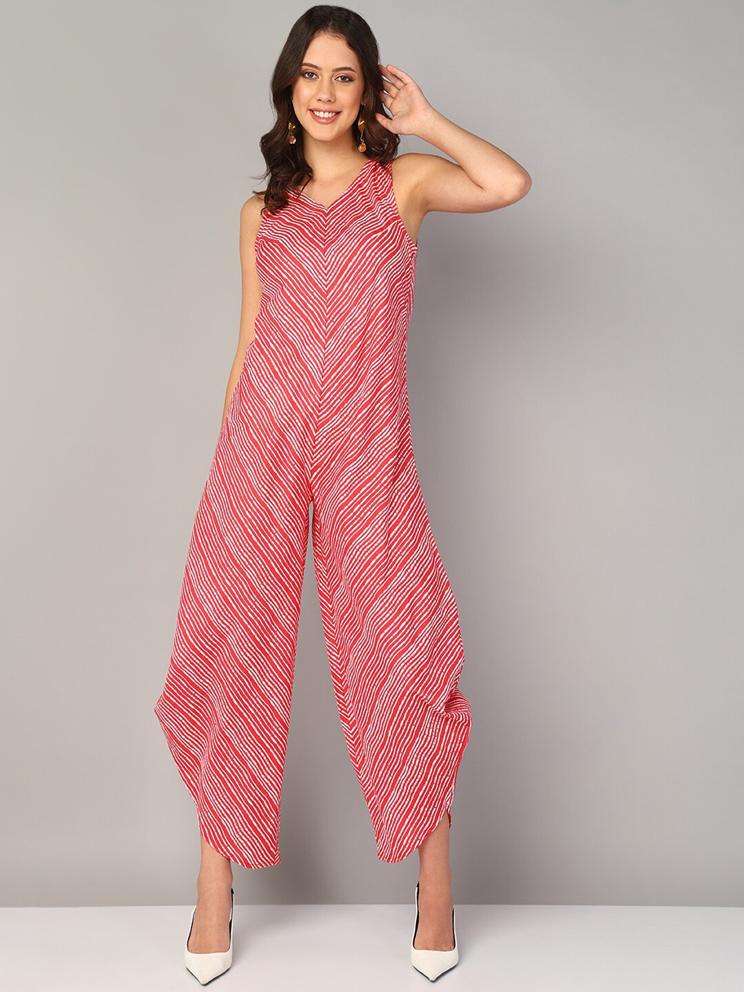 

Mast & Harbour Printed Pure Cotton Basic Jumpsuit, Pink