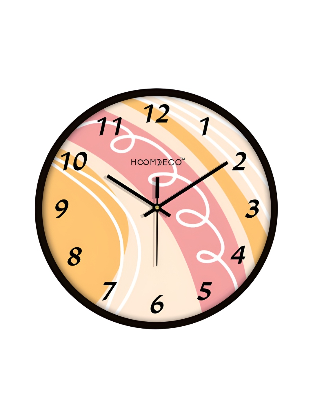 

HOOMDECO Black & Yellow Printed Round Shaped Contemporary Analogue Wall Clock