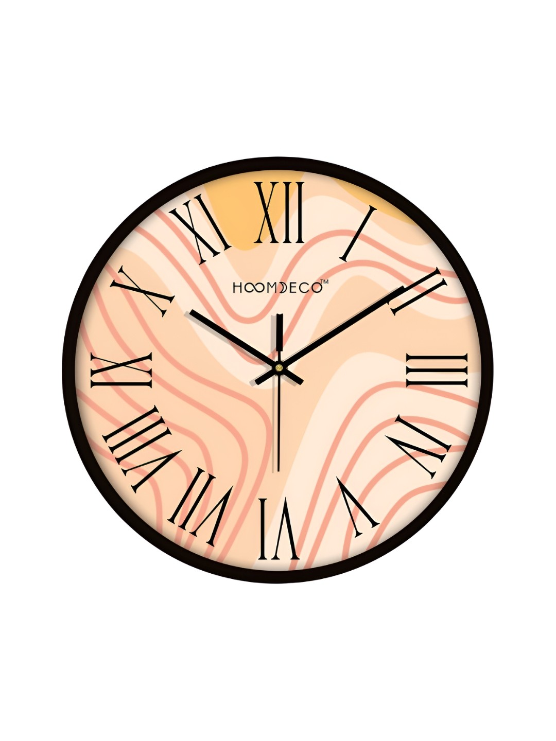 

HOOMDECO Peach & Black Printed Round Shaped Contemporary Analogue Wall Clock