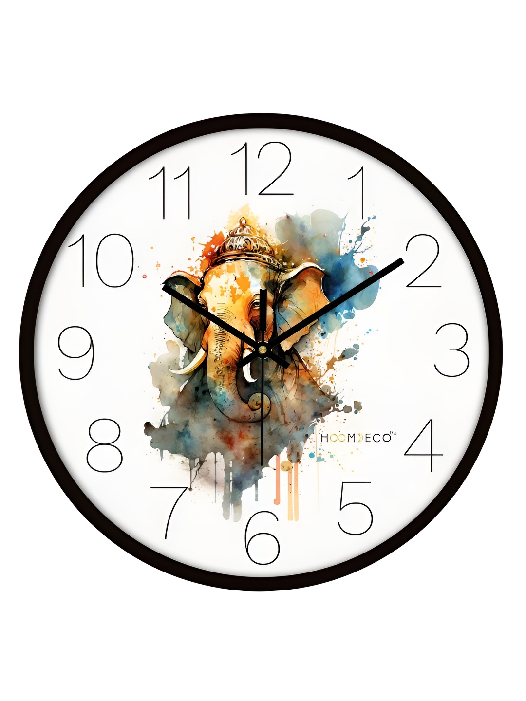 

HOOMDECO White & Black Printed Round Shaped Contemporary Analogue Wall Clock