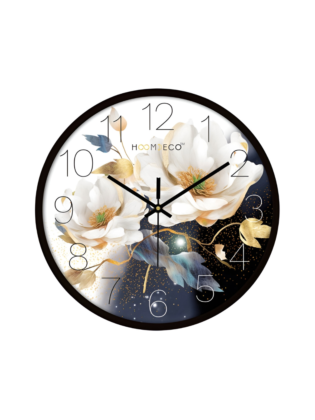 

HOOMDECO White & Gold-Toned Printed Contemporary Analogue Wall Clock