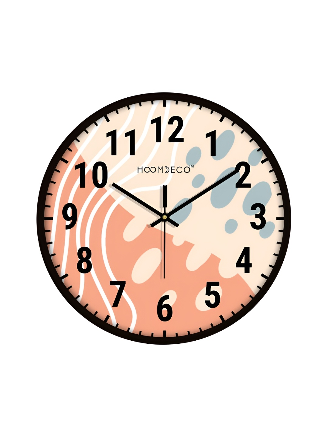 

HOOMDECO Black & Peach Printed Round Shaped Contemporary Analogue Wall Clock