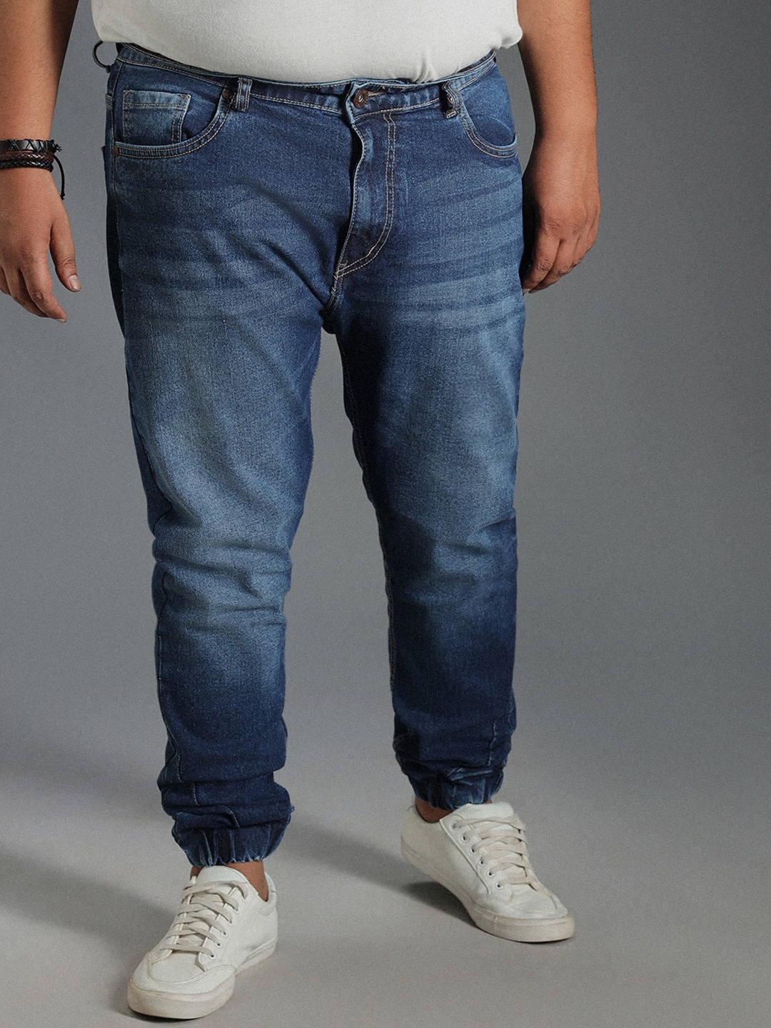 

Freeform by High Star Plus Size Men Tapered jogger Fit Pure Cotton Jeans, Blue