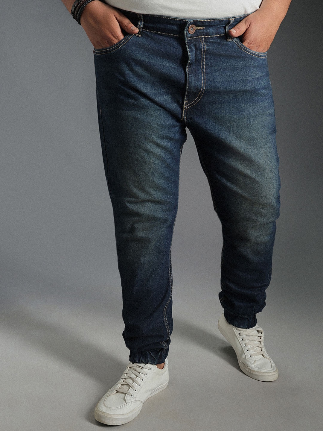 

Freeform by High Star Men Plus Size Tapered Fit Pure Cotton Light Fade Jeans, Blue