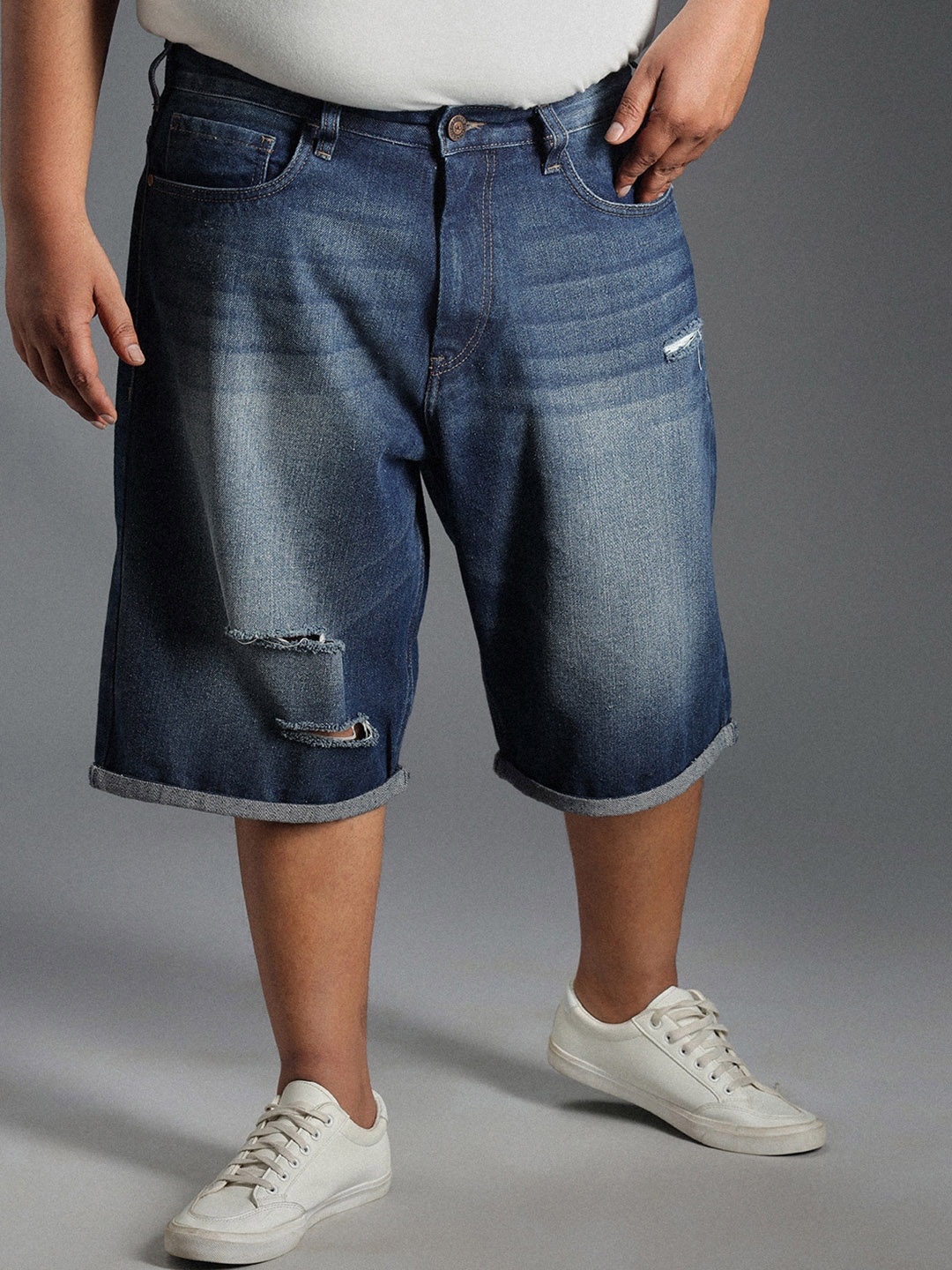 

Freeform By High Star Men Washed Pure Cotton Barmuda Denim Shorts, Blue