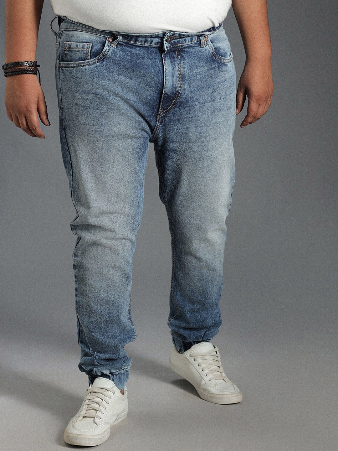 

Freeform by High Star Plus Size Men Tapered Jogger Fit Heavy Fade Pure Cotton Jeans, Blue