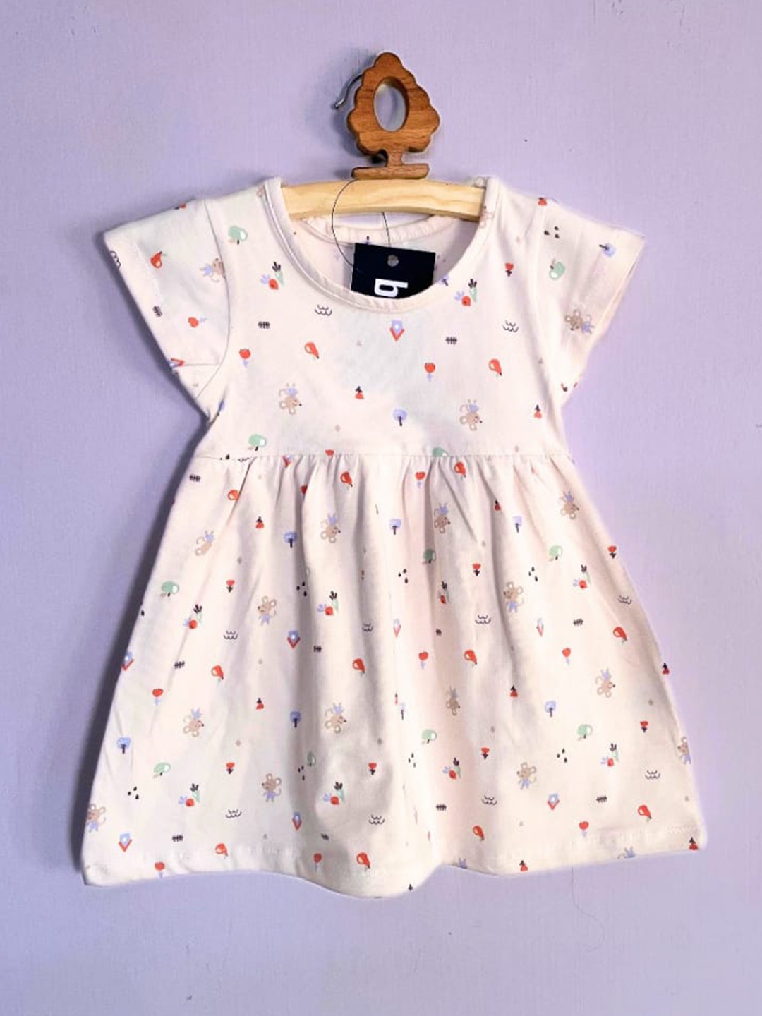

BAESD Girls Conversational Print Cotton Fit & Flare Dress, Off white