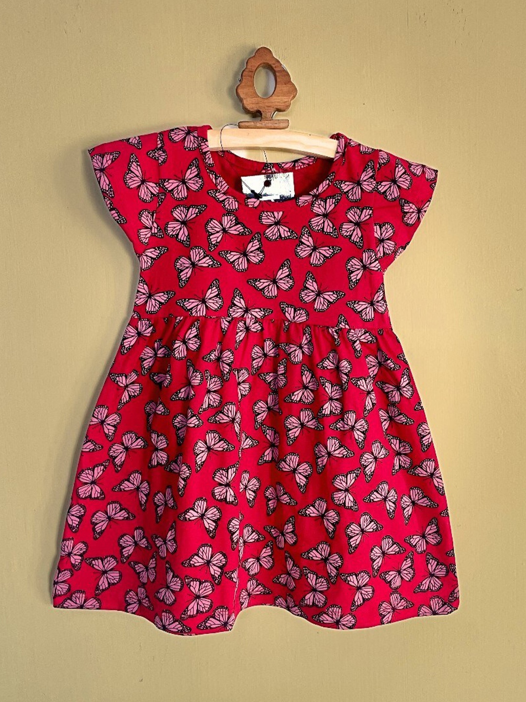 

BAESD Girls Floral Print Round Neck Short Cap Sleeves Cotton A-Line Dress, Red