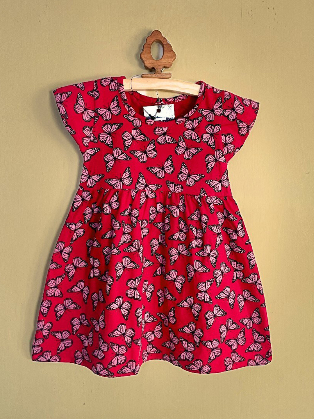 

BAESD Girls Floral Print Round Neck Short Cap Sleeves Cotton A-Line Dress, Red