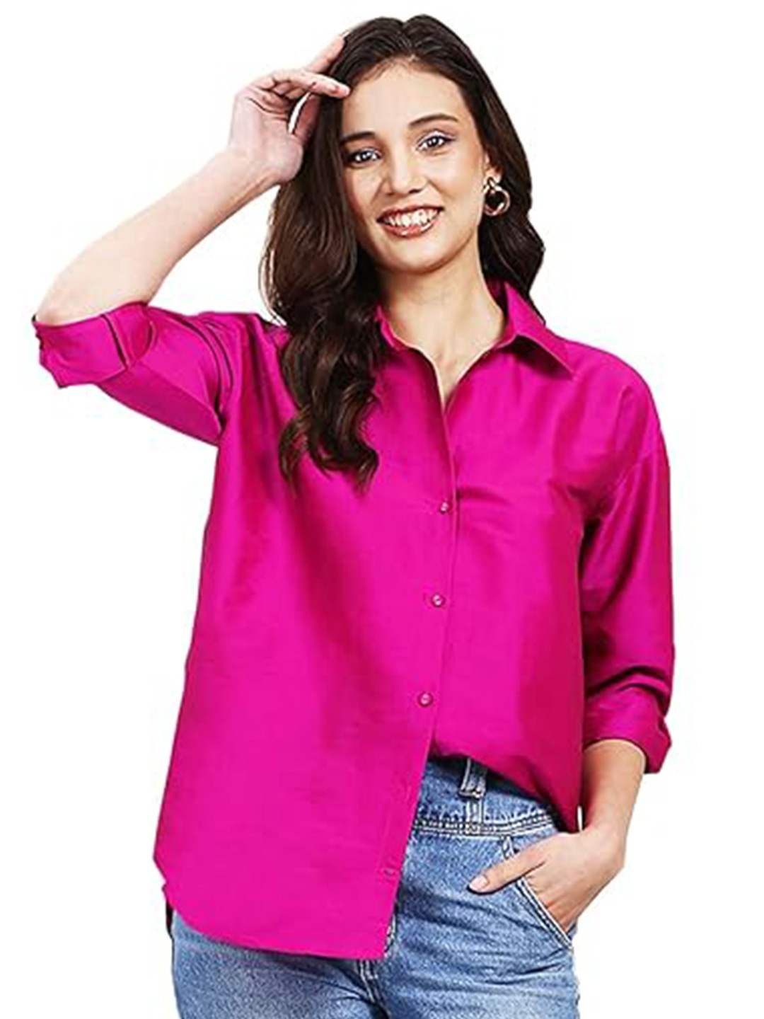 

A.T.U.N. Relaxed Spread Collar Full Sleeve Shirt, Fuchsia