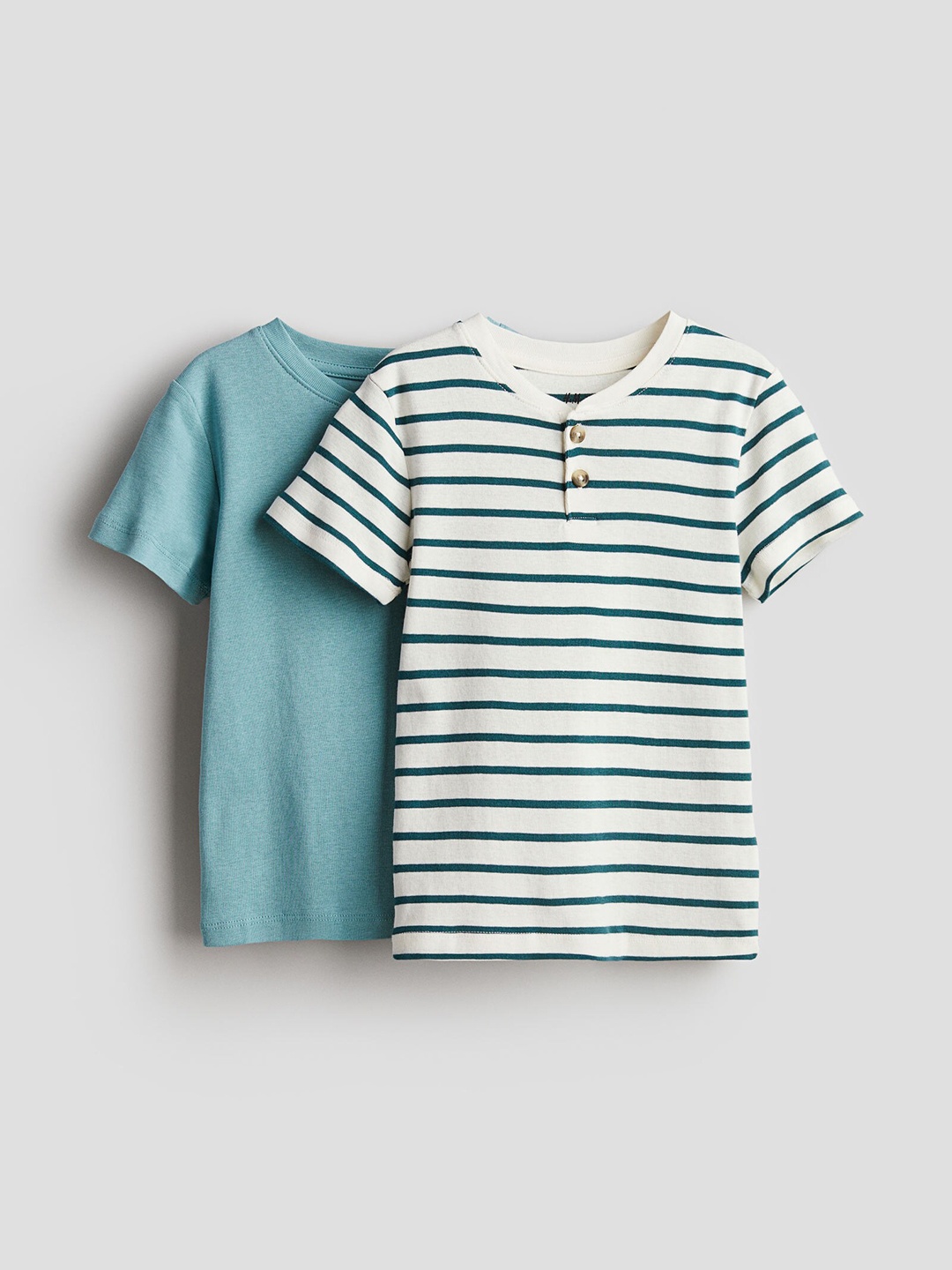 

H&M Boys Pure Cotton 2-Pack Henley T-shirts, Turquoise blue