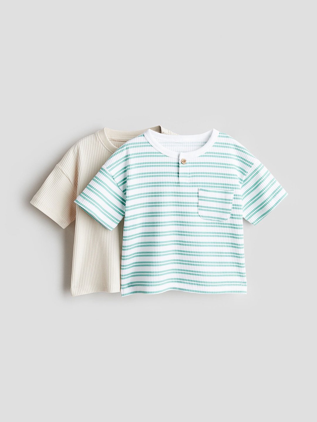 

H&M Boys 2-Pack Ribbed Jersey Tops, Green