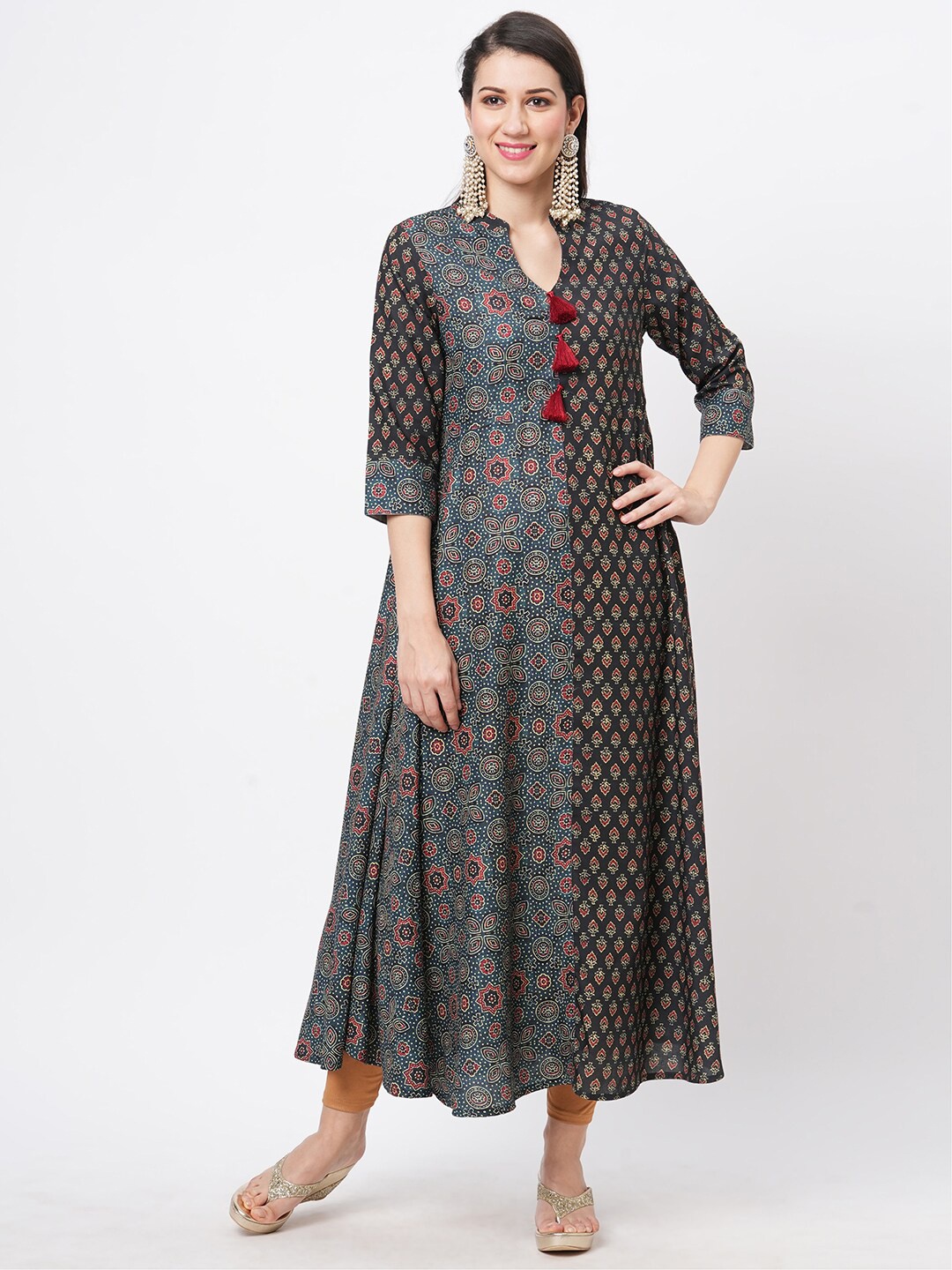 

Hashtag Be Ethnic Motifs Printed A-Line Kurta, Teal