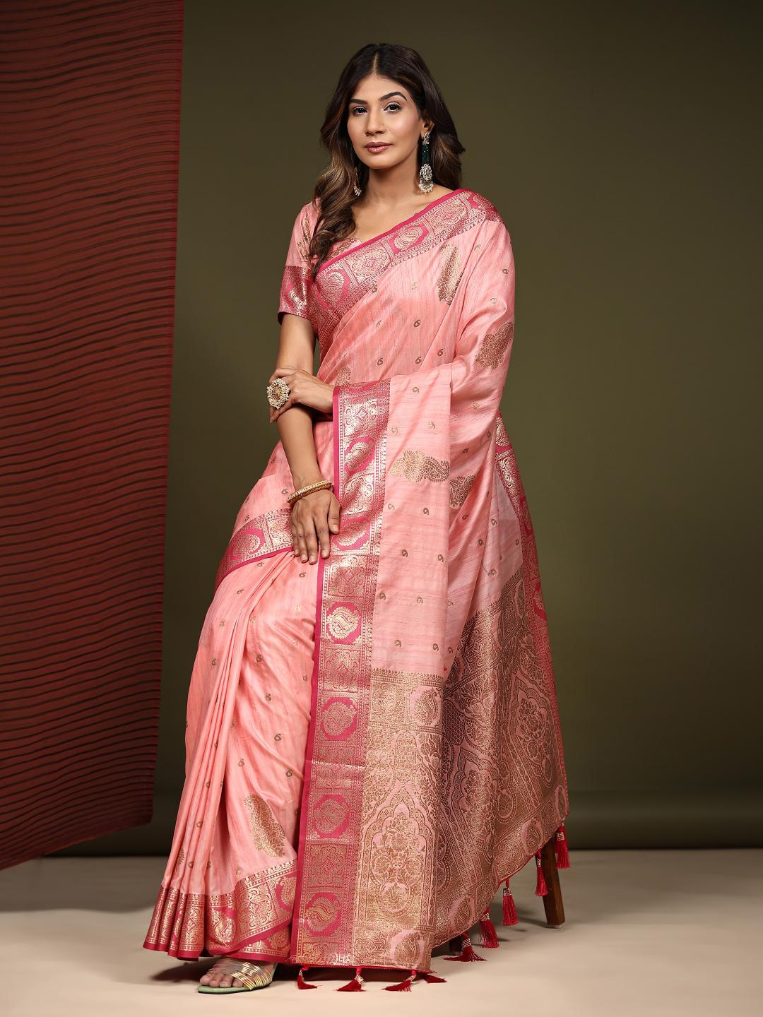

PATIALAPICKS Ethnic Motifs Woven Design Zari Pure Silk Paithani Saree, Pink