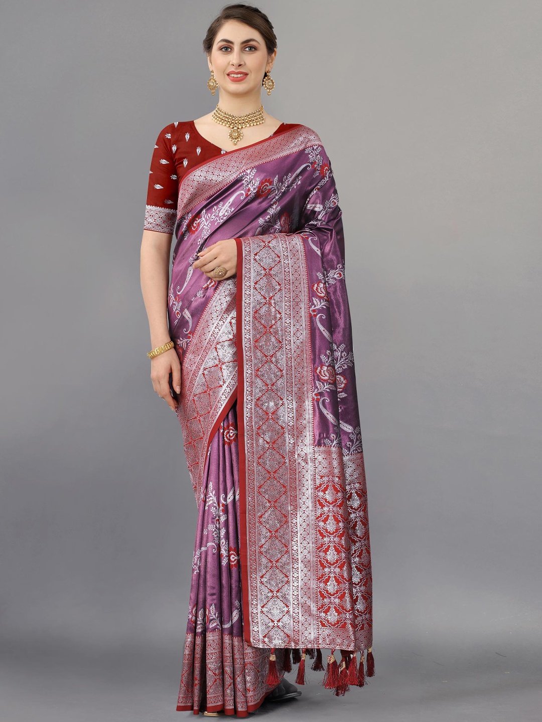 

PATIALAPICKS Woven Design Zari Pure Silk Kanjeevaram Saree, Maroon