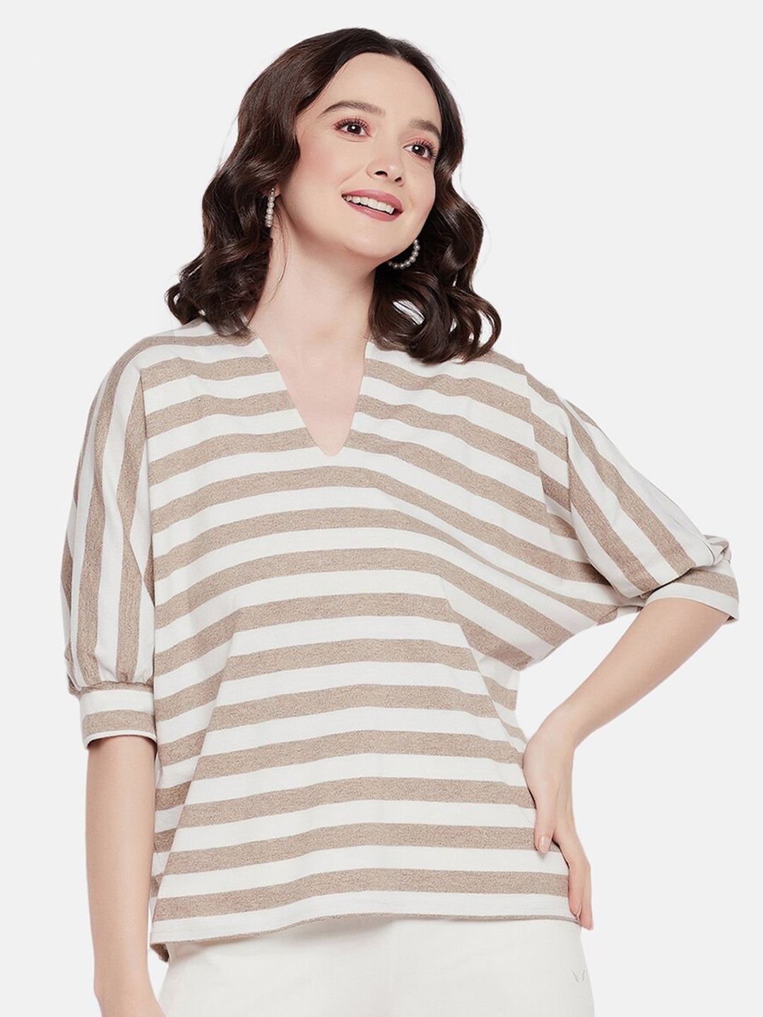 

HANG N HOLD Striped Batwing Sleeve Top, Brown