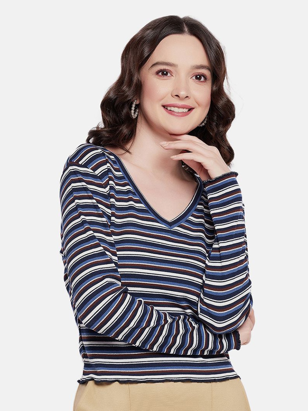 

HANG N HOLD V-Neck Striped Top, Blue
