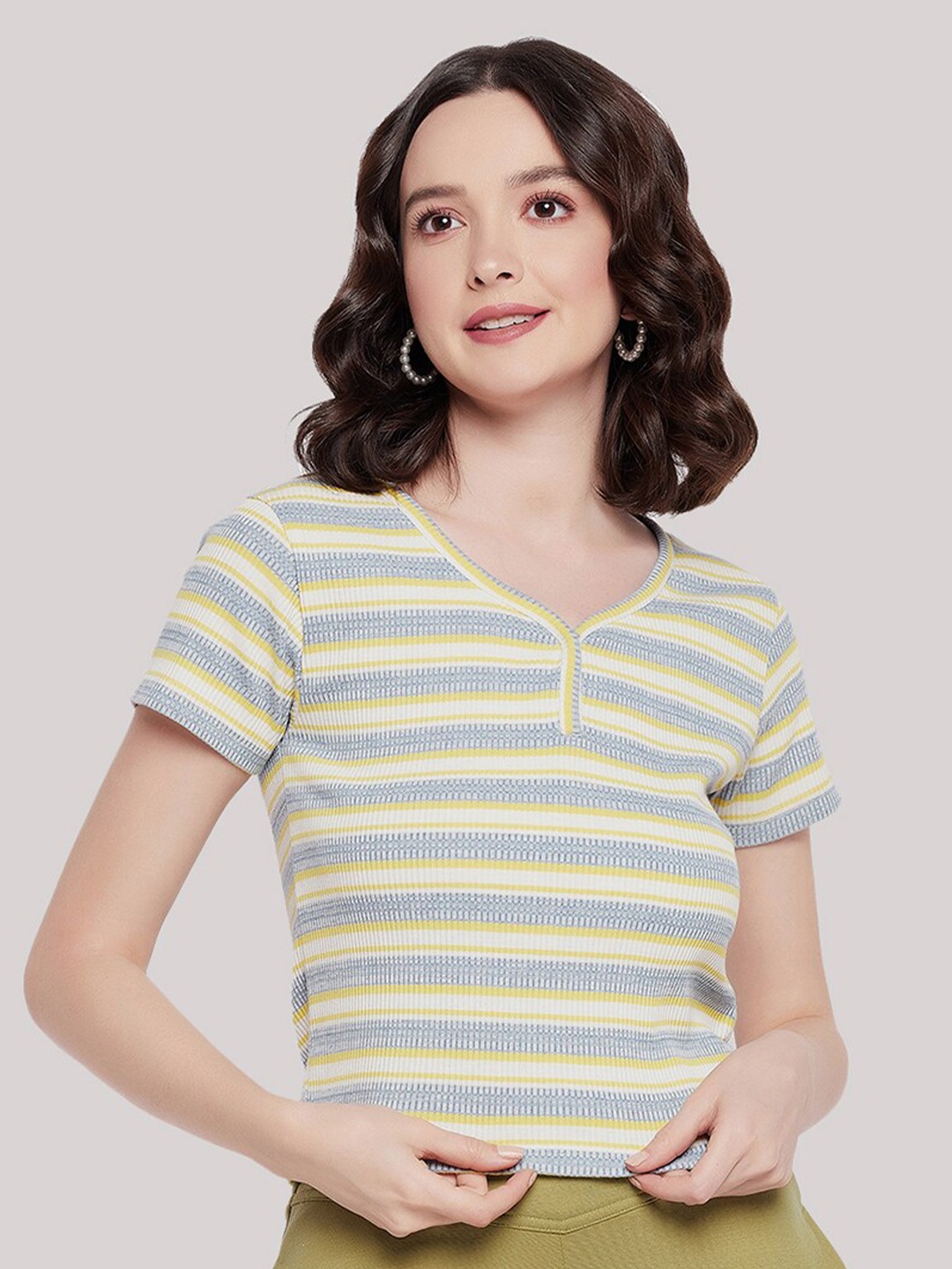 

HANG N HOLD Horizontal Stripes Top, Grey