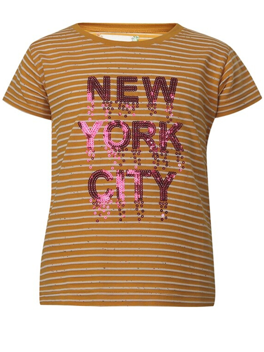 

PAMPOLINA Striped Cotton Regular Top, Mustard