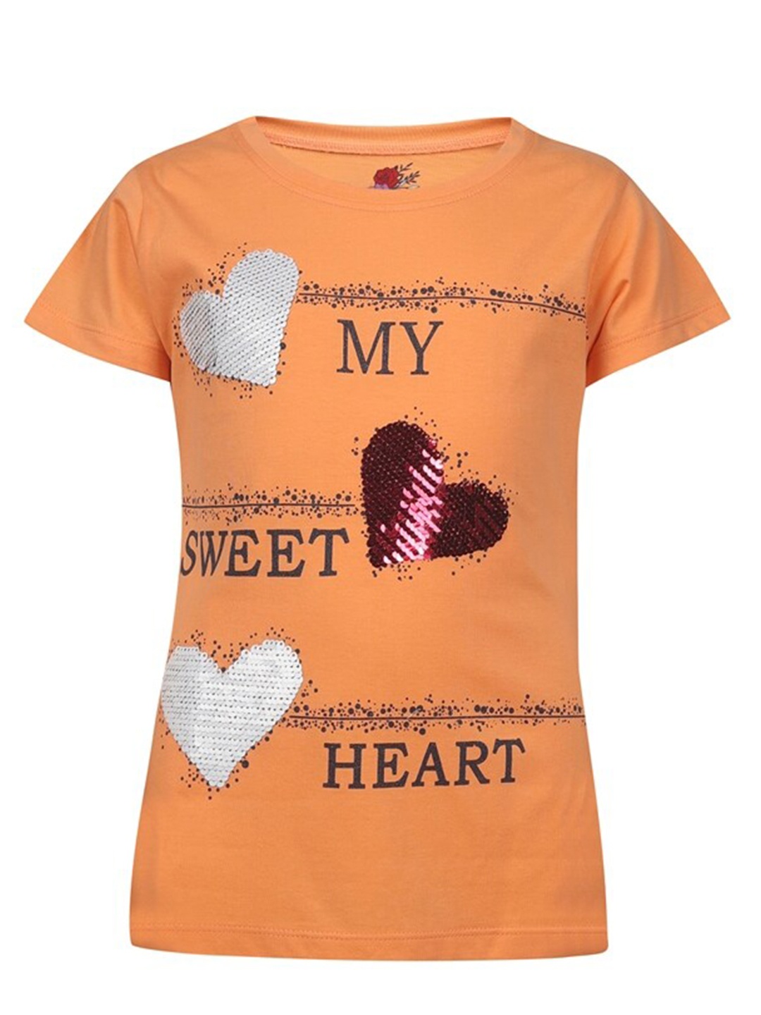 

PAMPOLINA Girls Typography Printed Round Neck Cotton Top, Orange