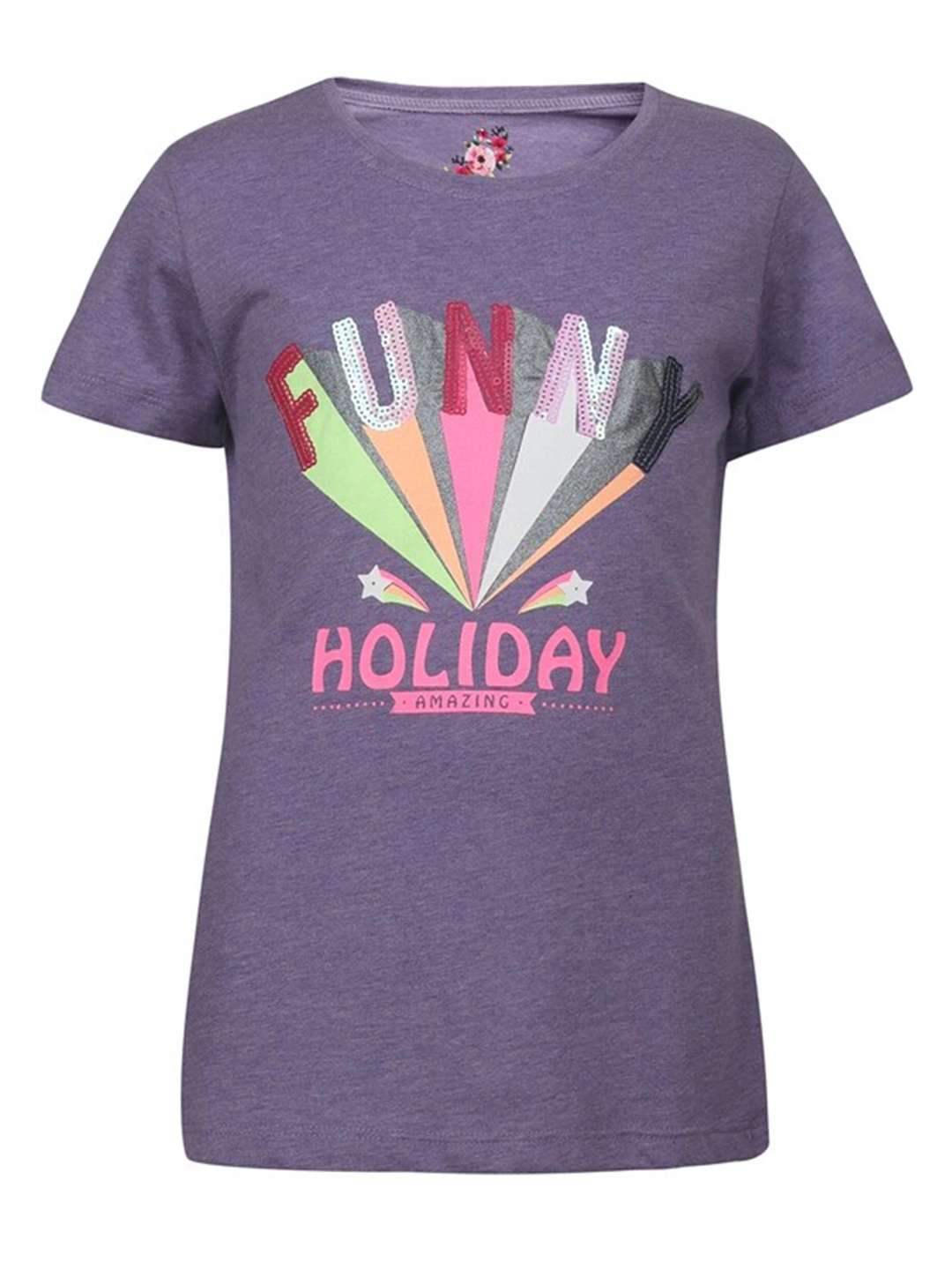 

PAMPOLINA Girls Typography Printed Cotton T-shirt, Mauve