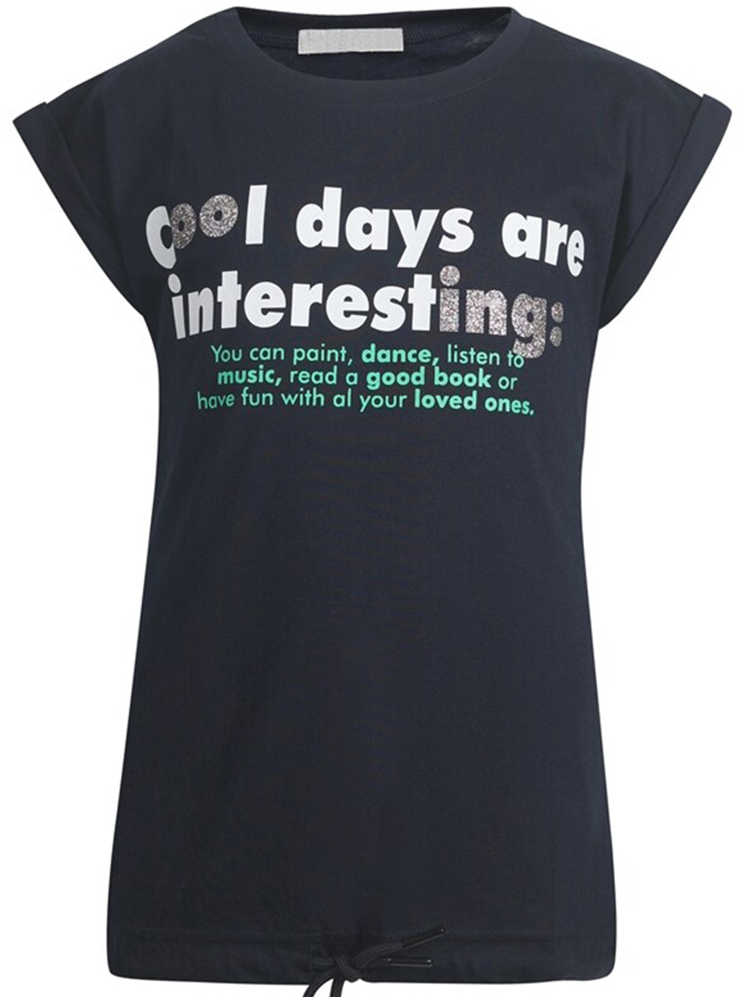 

PAMPOLINA Girls Typography Printed Round Neck Cotton Top, Blue