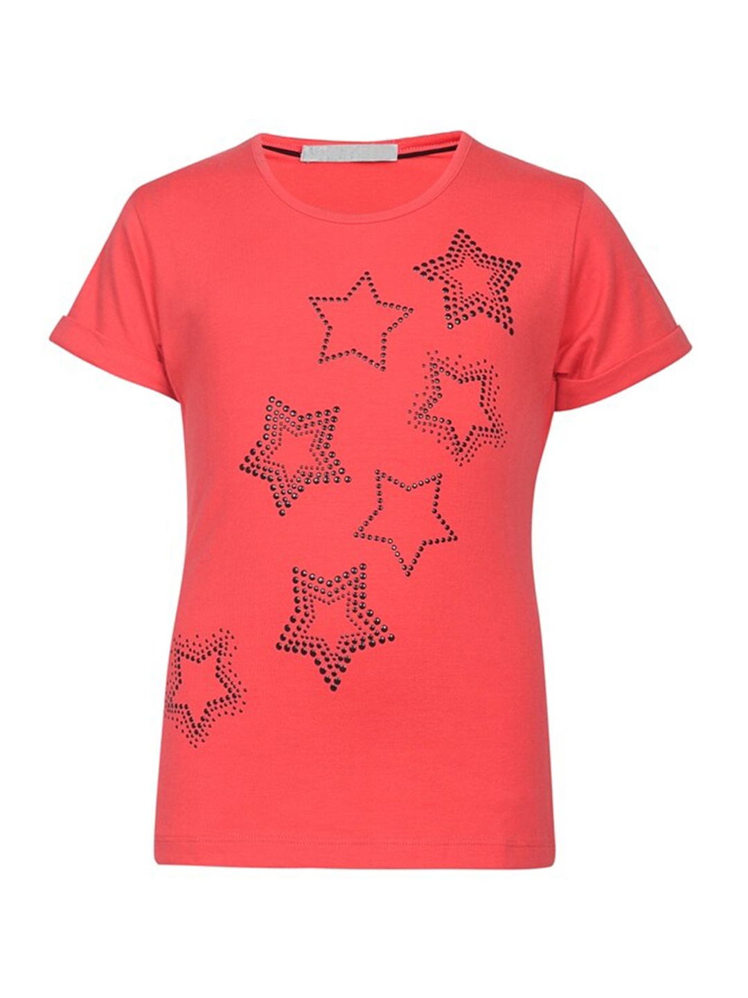

PAMPOLINA Girls Sequinned Embellished Round Neck Cotton Top, Coral