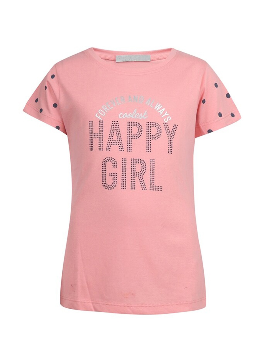 

PAMPOLINA Girls Typography Printed Round Neck Cotton Top, Peach