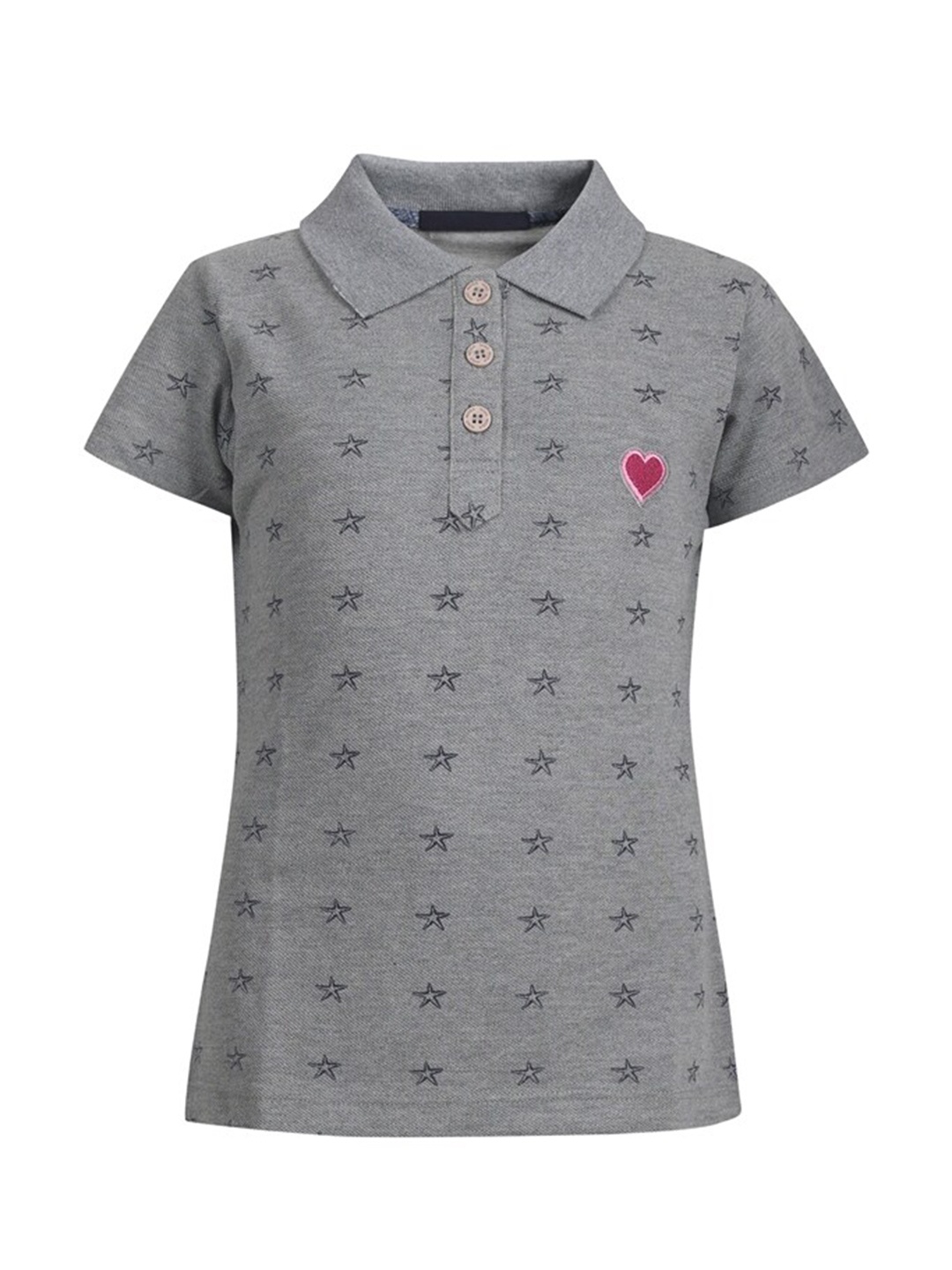 

PAMPOLINA Girls Conversational Printed Polo Collar Short Sleeves Cotton T-shirts, Grey