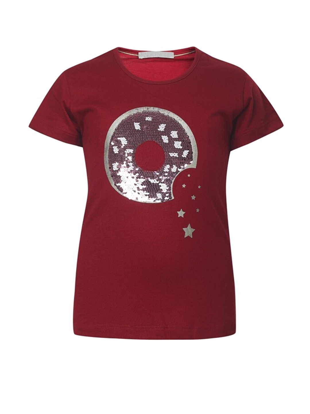 

PAMPOLINA Girls Graphic Printed Round Neck Cotton Top, Maroon