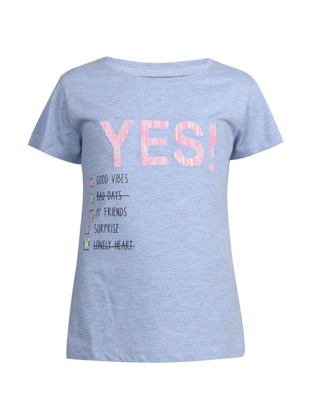 

PAMPOLINA Girls Typography Printed Cotton Top, Turquoise blue
