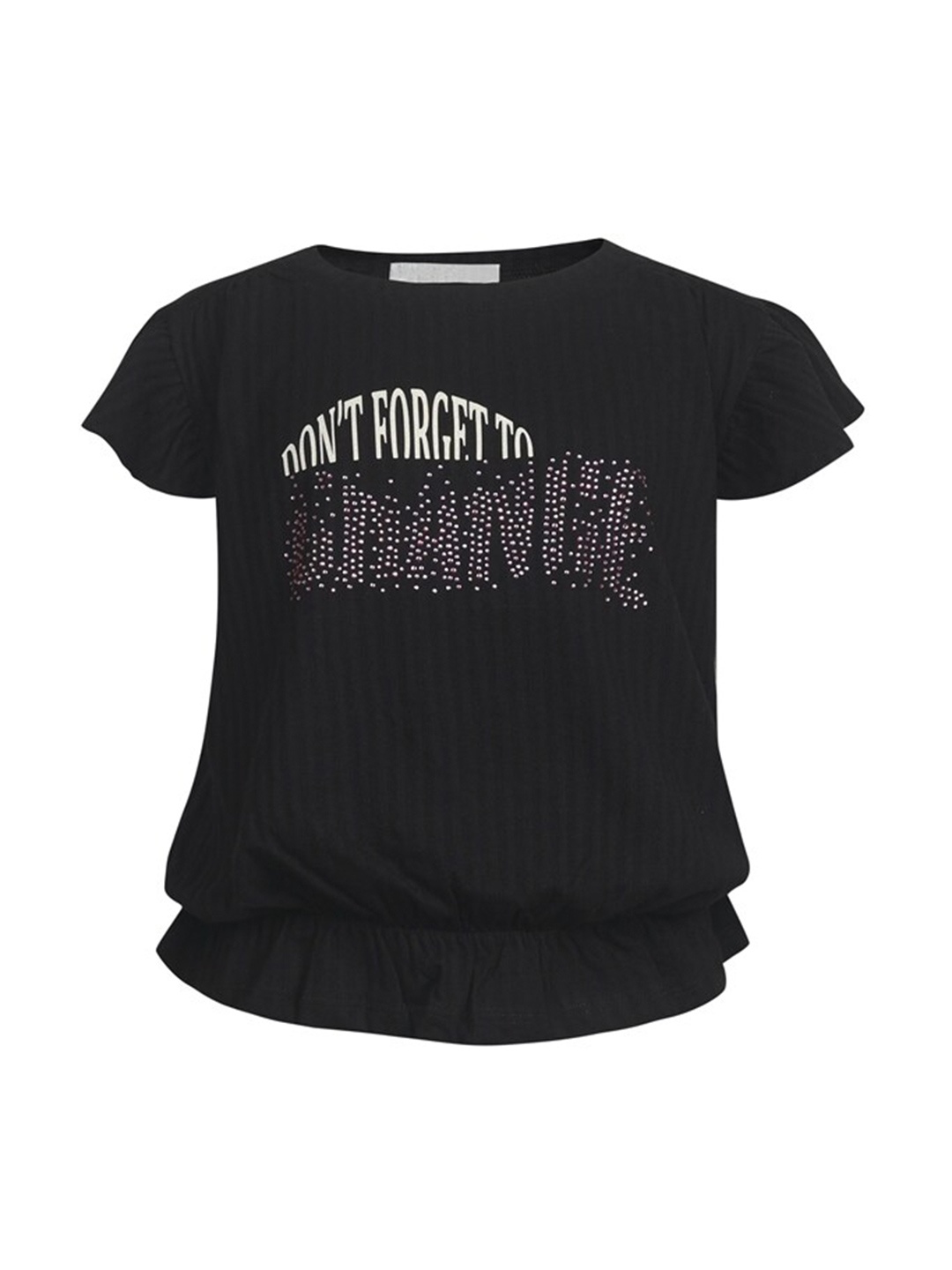

PAMPOLINA Girls Typography Printed Round Neck Cotton Top, Black