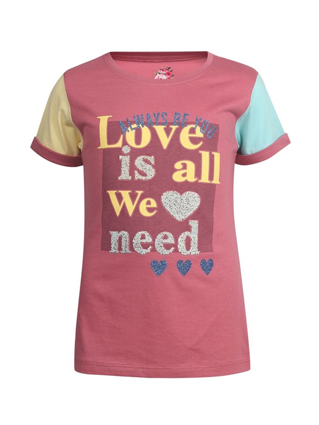 

PAMPOLINA Girls Typography Printed Round Neck Cotton Top, Pink