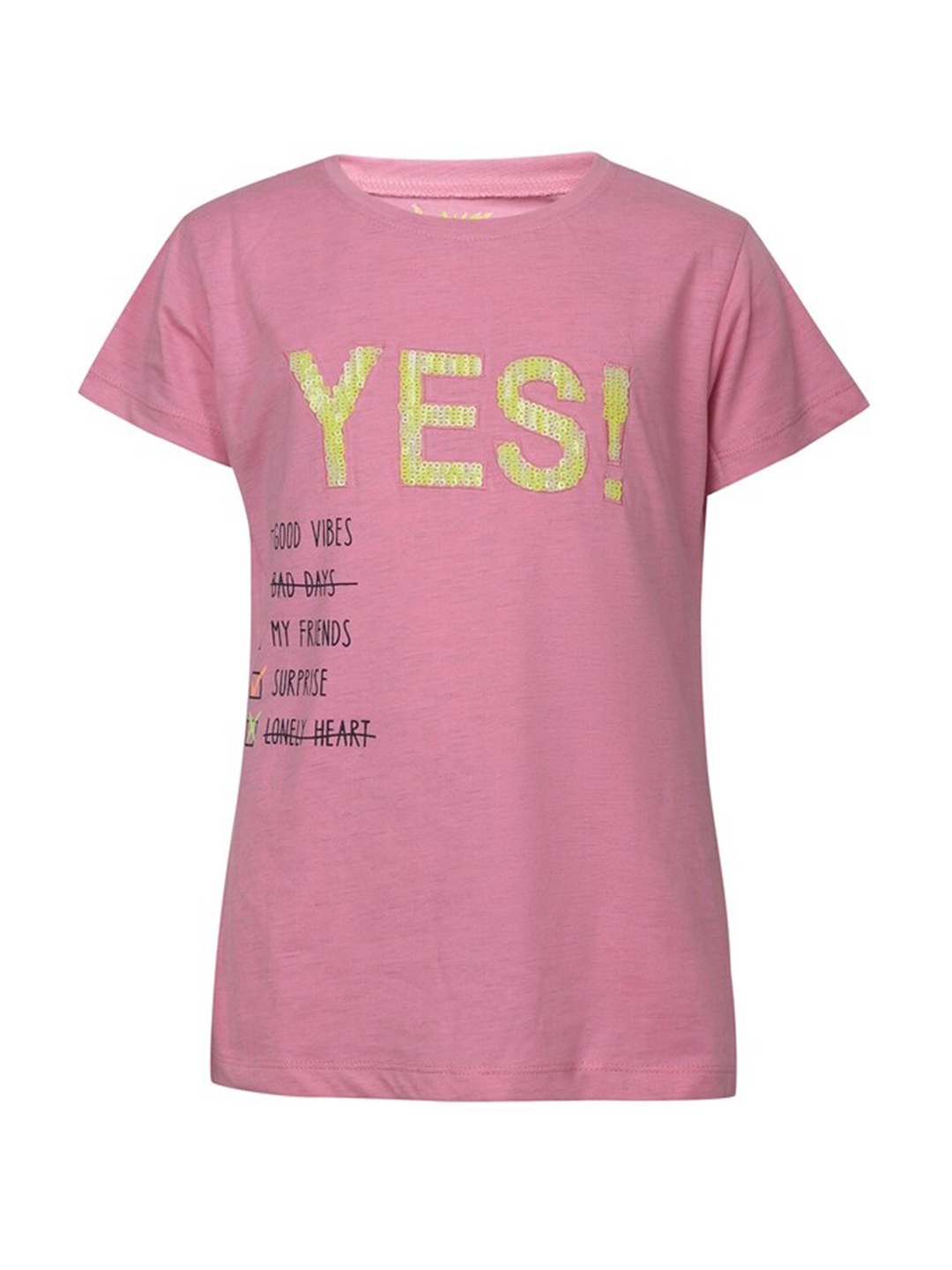 

PAMPOLINA Girls Typography Printed Round Neck Cotton Top, Pink