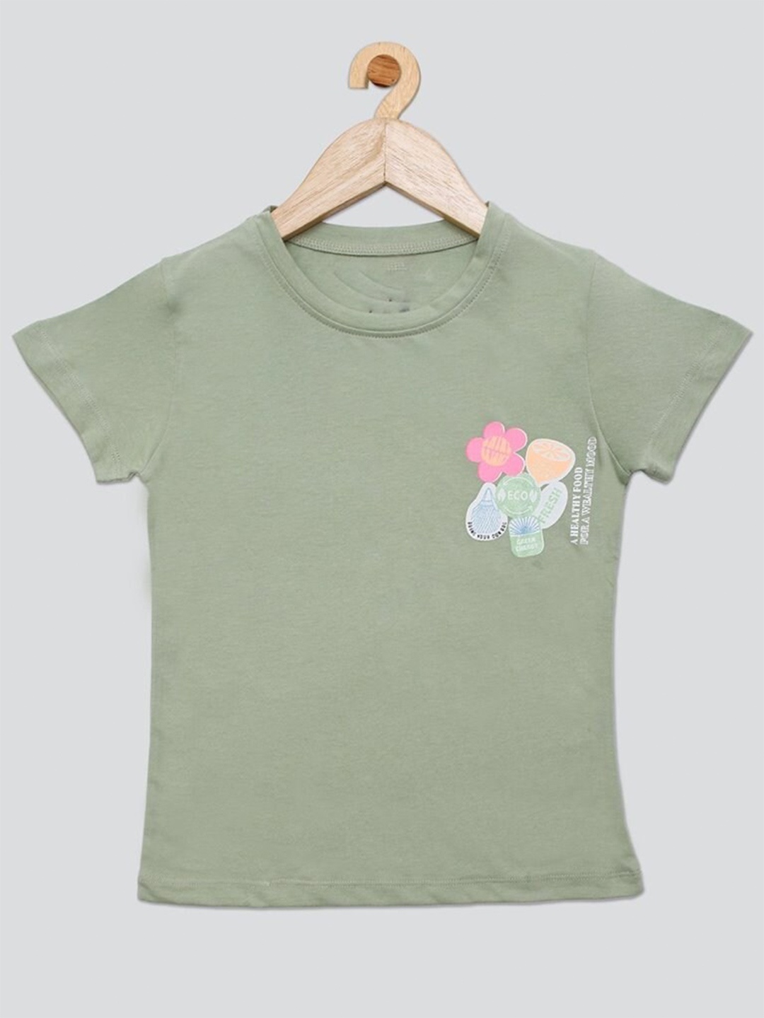 

PAMPOLINA Girls Graphic Printed Round Neck Cotton Top, Green