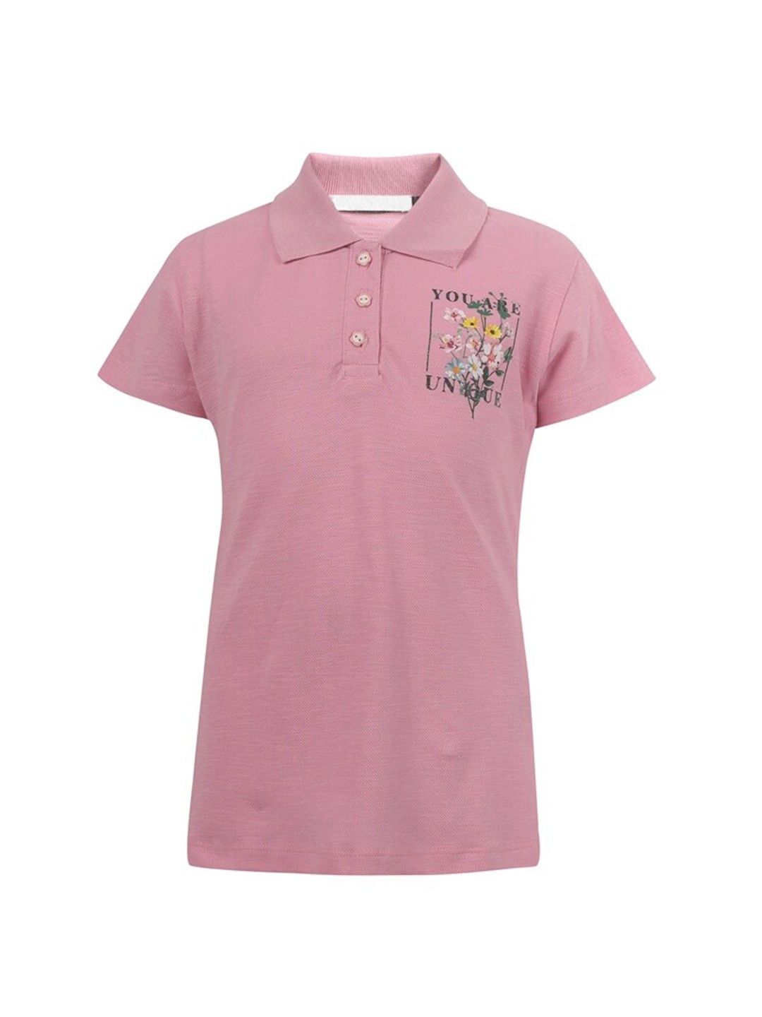 

PAMPOLINA Girls Polo Collar Graphic Printed Cotton Top, Pink