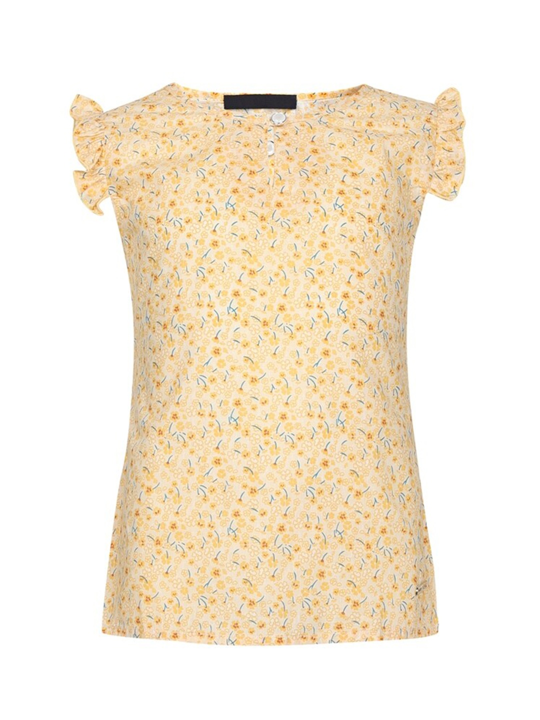 

PAMPOLINA Girls Floral Print Key Hole Neck Cotton Top, Yellow