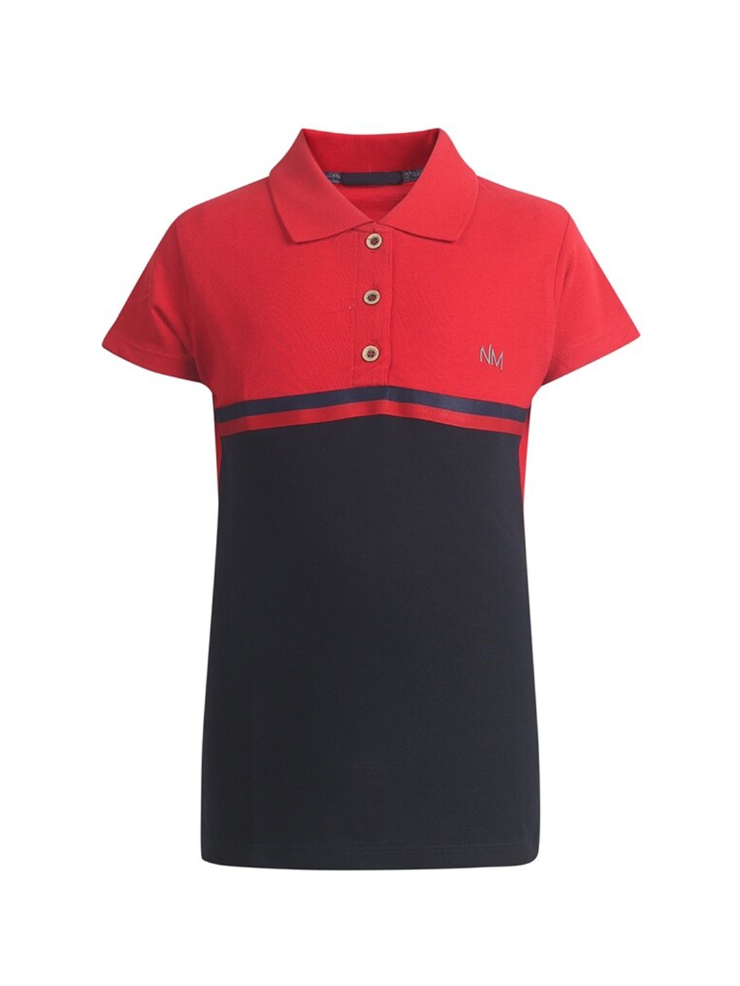

PAMPOLINA Girls Colourblocked Polo Collar Cotton T-shirt, Red