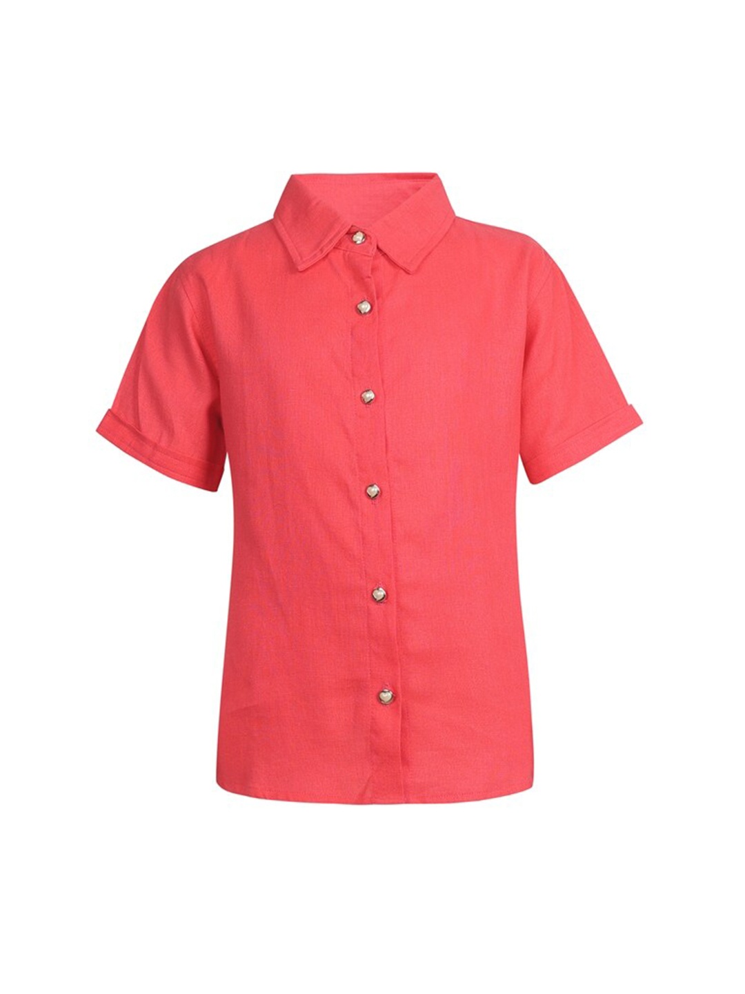 

PAMPOLINA Short Sleeves Cotton Shirt Style Top, Coral
