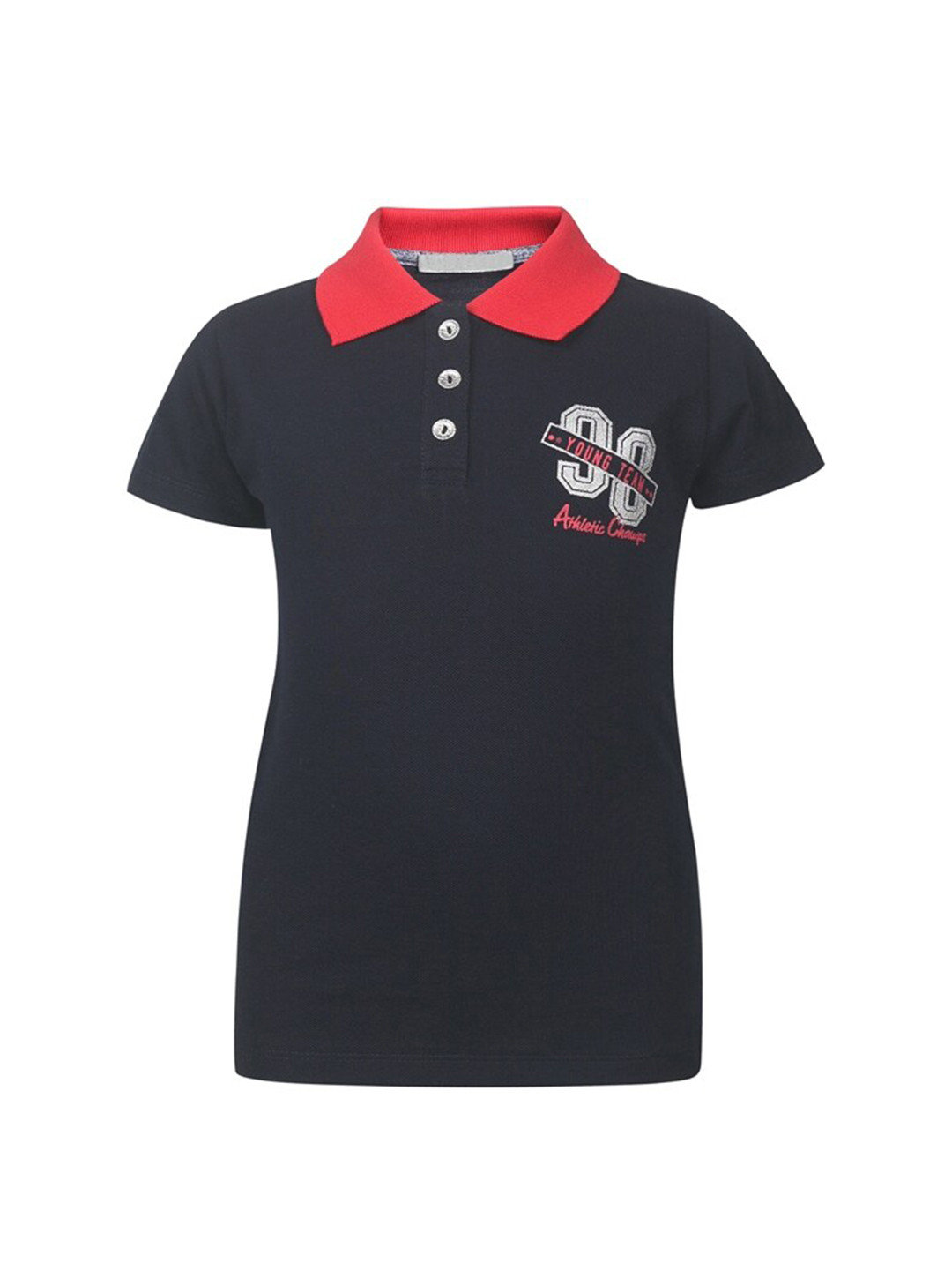 

PAMPOLINA Girls Typography Printed Polo Collar Short Sleeves Cotton Cotton T-shirt, Blue